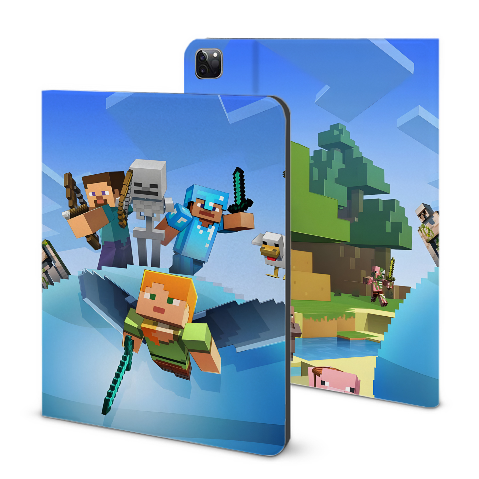 （画像用） マインクラフト ブロックの世界 Minecraft MC Block world IPad ケース ブック型 PUレザー TPU 耐衝撃 軽量 薄型 ペン収納なし 全面保護 IPad 各モデル対応
